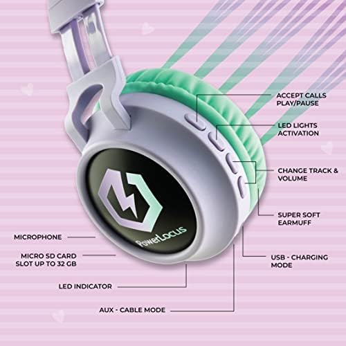 Kid-Friendly Bluetooth Headphones with LED Lights – Safe 85 d B Volume Limit for Young Ears, Foldable Design for Travel Ease, Micro SD Card Playback, Integrated Mic for Calls – Perfect Wireless Audio for Kids’ Adventures and Learning
