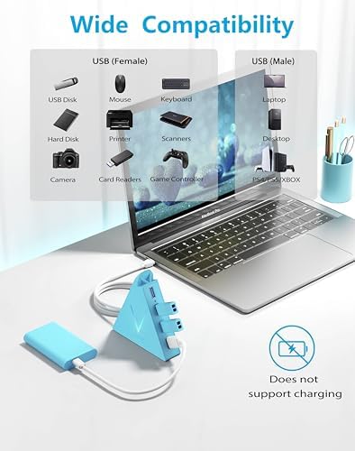 Maximize Your Device Connectivity with the Stylish Dark Purple USB C Hub Tower – 4-Port Splitter Adapter Featuring 2 FT Cable for Mac Book, i Mac, and Surface – High-Speed USB 3.0 Hub for Effortless Multi-Device Management and Enhanced Productivity