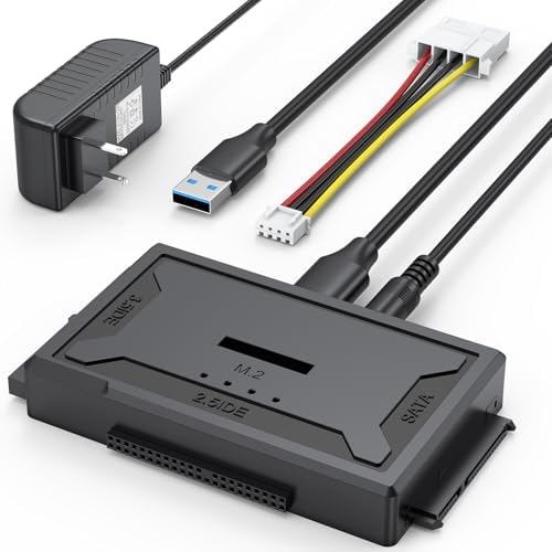 4-in-1 Hard Drive Reader Docking Station: Ultra-Fast 10 Gbps USB 3.2 M.2 SATA IDE Adapter, Effortless Data Retrieval for HDD/SSD & Blu-ray Drives – Compact, Plug-and-Play Design with 12 V Power Supply for Enhanced Compatibility and Performance
