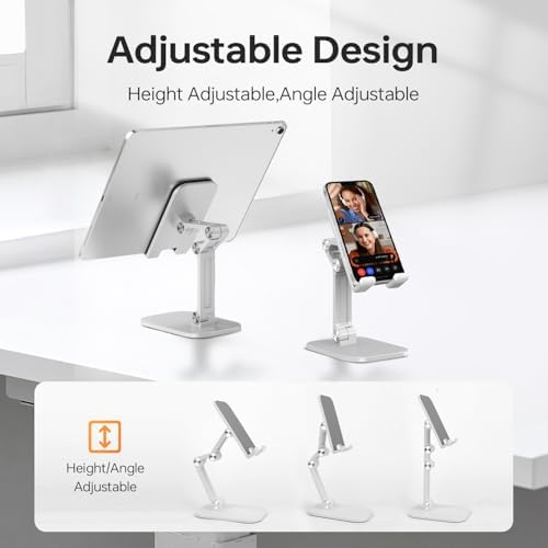 Foldable Phone Stand for Desk – Adjustable Height & Angle Cell Phone Holder, Portable Tablet Stand with Anti-Slip Base for Home, Office, and Travel, Compatible with iPhone & All 4-11″ Devices (Black) – Enhanced Compatibility and Speed