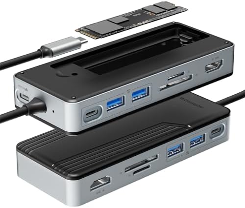 Yottamaster 8-Port USB C Hub with M.2 NVMe SSD Enclosure – High-Speed 10 Gbps USB 3.2 Adapter for Seamless Data Transfer, Stunning 4 K@60 Hz HDMI Output, 100 W Power Delivery & Dual SD/TF Readers – Ultimate Connectivity Solution for Windows & Mac Users to Boost Productivity and Enhance Workflow