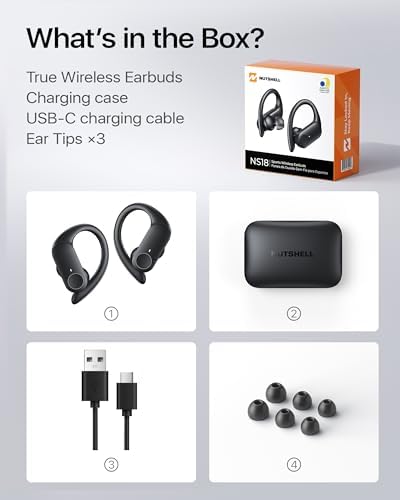 Maximize Your Fitness Journey with NS18 Wireless Earbuds – 12-Hour Playtime, Sweatproof Design, Tailored Sound via Custom App, and Robust 13 mm Bass Drivers for Deep Audio Experience, Featuring Bluetooth 5.3 for Seamless Connectivity (Black) – Ideal for Active Lifestyles and Audiophile Enthusiasts