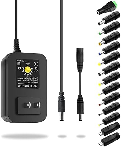 Universal 30 W Multi-Voltage AC/DC Power Adapter with 14 Interchangeable Tips and Polarity Converter – Versatile 3 V to 12 V Adjustable Charger for Efficient Device Compatibility and Fast Charging Solutions