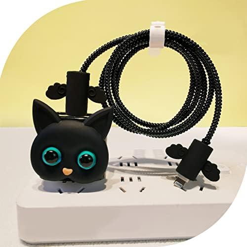 Kawaii Cartoon Cat i Phone Charger Protector – Adorable 3 D DIY Cable Cover for Enhanced Durability & Fast Charging – Compatible with i Phone 11, 12, 13, 14, 15 Pro Max Plus – Whimsical Tech Accessory for Cable Management and Style