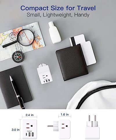 Ultimate European Travel Plug Adapter Set – Dual Pack Universal Power Converter with 3 AC Outlets and 3 USB Charging Ports (including USB-C) for Efficient Power Solutions in Italy, Spain, France, Germany, and Iceland – Essential Accessory for Global Travelers Seeking Versatile Compatibility and Rapid Charging Efficiency