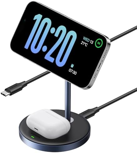 UGREEN Mag Flow 2-in-1 Magnetic Wireless Charging Station – Ultra-Fast Qi Charging Hub for i Phone 16/15/14/13/12 & Air Pods – Sleek, Space-Saving Design with 3 FT USB-C Cable (Adapter Not Included) – Elevate Home & Office Charging Efficiency