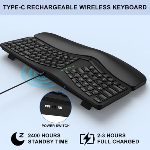Maximize Comfort and Productivity with QUASIO’s Ergonomic Wireless Keyboard – Bluetooth & 2.4 G Multi-Device Connectivity with Cushioned Palm Rest for Windows, Mac & Android Users – Rechargeable, Quiet Typing, and Strain-Reducing Design for All-Day Use