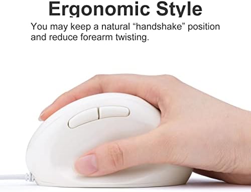 SANWA Ergonomic Vertical Mouse for Small Hands – Wired Optical Design, 1000/1600 DPI, 6 Customizable Buttons, Reduces Wrist Strain, Compatible with Mac, PC, Laptop, & Desktop, Elegant White Finish for Enhanced Productivity and Comfort
