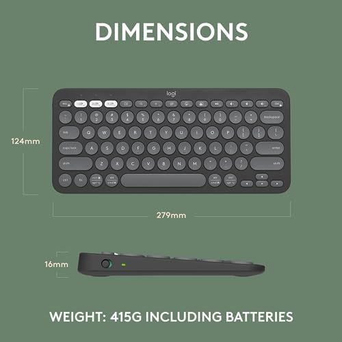 Logitech Pebble Keys 2 K380 s: Versatile Multi-Device Bluetooth Wireless Keyboard with Customizable Shortcuts, Slim & Portable Design for Ultimate Productivity Across Windows, mac OS, i Pad OS, Android, and Chrome OS – Tonal Graphite Finish for Style and Comfort