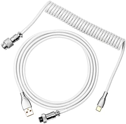 Transform Your Gaming Experience with the EPOMAKER Mix 1.8 m Coiled USB C to USB A TPU Keyboard Cable – Detachable Metal Aviator for Ultimate Customization, Sleek White Design for Enhanced Aesthetics, and Superior Performance for Mechanical Gaming Keyboards