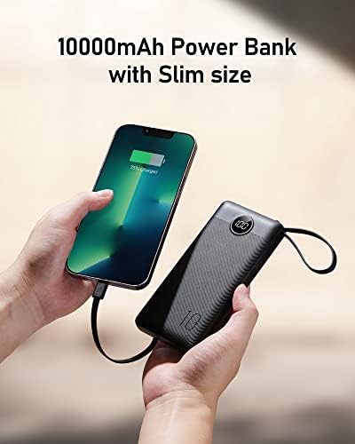VEEKTOMX 10,000 m Ah Portable Power Bank with Integrated Charging Cables – Slim, Lightweight Fast Charger for i Phone, Samsung, and Android Devices – Essential Travel Companion with Intelligent Charging Technology for On-the-Go Convenience