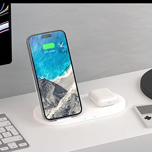 Novo Dual Wireless Charging Dock Station | Chic Linen Fabric Design | 15 W Fast Charge for i Phone 16/15/14/13/12/X & Samsung S23/S22/S21 | Seamless Device Compatibility & Space-Saving Elegance for Modern Workspaces