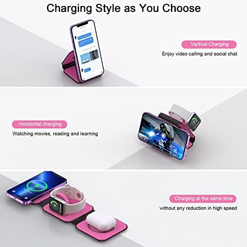 RTOPS 3-in-1 Magnetic Wireless Charging Station for i Phone, Apple Watch, and Air Pods – Compact Ga N Travel Charger with Enhanced Speed and Compatibility for i Phone 16/15/14/13/Pro/Max, Air Pods 4/3/2/Pro – All-in-One Solution for Ultimate Convenience and Efficiency