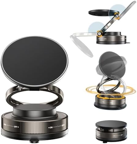 Vacuum Magnetic Phone Holder Stand for Car, Dual 360° Adjustable Suction Cup Phone Mount, Strong Magnetic Suction Phone Holder for Dashboard/Windshield, Compatible with iPhone & Android – Enhanced Compatibility and Speed