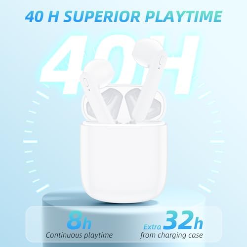Unleash Your Sound with BEBEN Wireless Earbuds – 40-Hour Playtime & 8-Hour Continuous Playback, IPX6 Waterproof with Superior Stereo Audio, Ergonomic Fit, and Built-in Microphone for Seamless i OS & Android Compatibility – Ideal for Active Lifestyles and Sports Enthusiasts