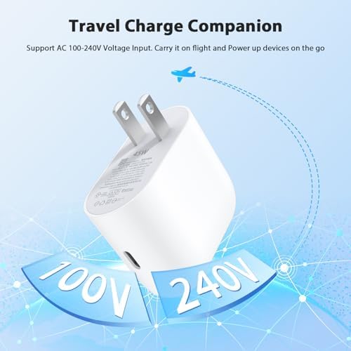 Jiunai 45 W USB C Fast Charging Power Adapter with 6 ft Cable – Universal Type C Charger for Pixel 9 Pro, i Phone 16 & 15, Mac Book Air, Galaxy S25/S24/S23 – Travel-Ready High-Speed Charging Solution with Enhanced Compatibility