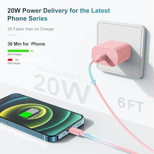 Ultra-Fast 20 W USB-C Charger with 6-Foot Lightning Cable – Convenient 3-Pack for i Phone 14/13 Pro, Ideal for Home and Travel – Superior Durability and Extended Reach for Effortless Charging Anytime
