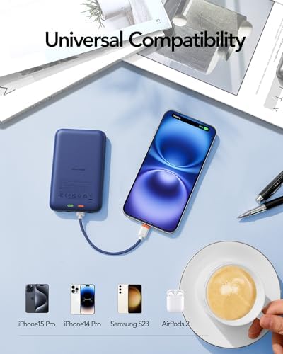 Charmast 10000 m Ah Slim Power Bank – 20 W Fast Charging Portable Charger with Removable Cable for i Phone & Android – Lightweight Hand-Free Battery Pack with Digital Display for Effortless Travel Convenience