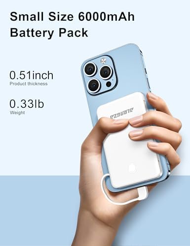 Compact 6000 m Ah Portable Power Bank with Built-in Cable – Lightweight Fast Charging External Battery for i Phone and Android – Ultimate Travel Companion for On-the-Go Charging Efficiency