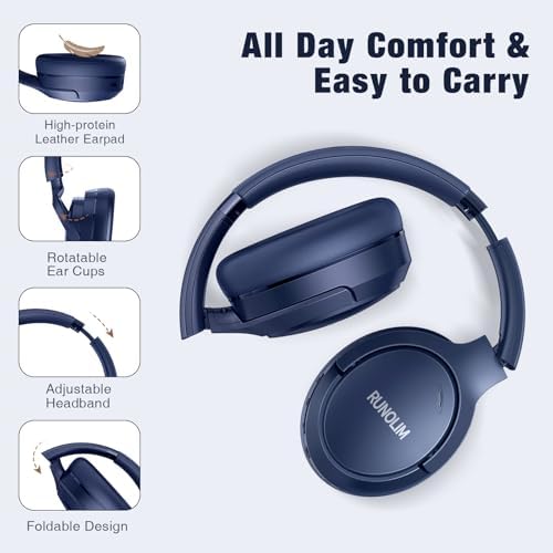 RUNOLIM Wireless Over-Ear Noise Cancelling Headphones – 70-Hour Playtime, Superior Hi-Fi Sound with Rich Bass, Foldable & Portable Design, Built-In Microphone for Easy Calls – Ideal for Home, Travel, and Office Use