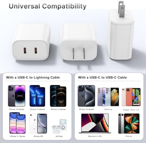 40 W Dual USB-C Fast Charging Block – Ultimate Portable Power Adapter for i Phone, i Pad, Samsung & More – 2-Pack for Effortless Multi-Device Charging – Rapidly Energize Your Gadgets Anywhere