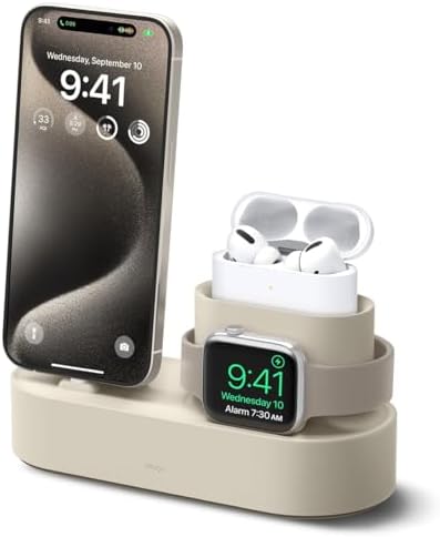 elago 3 in 1 Charging Station for Apple Devices – All-in-One Dock for i Phone, Apple Watch Series 10/9/8/7/6/5/4/3/2/1/SE, and Air Pods Pro/3/2/1 – Sleek, Space-Saving Design with Enhanced Speed and Compatibility (Original Cables Required) – Perfect for Home or Office Use