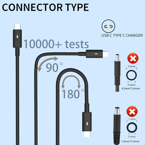 Powerful 65 W USB-C Laptop Charger for Dell – Optimized for XPS & Latitude Series – Lightweight, Travel-Friendly AC Adapter with Advanced Safety Mechanisms – Perfect for Home and Office Use – Versatile Fast Charging Solution for Enhanced Device Performance and Protection