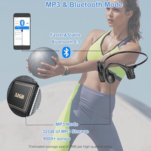 Unleash Your Underwater Soundtrack: Advanced Bluetooth 5.3 Bone Conduction Headphones with IP68 Waterproof Rating and 32 GB MP3 Player – Ultra-Light Open Ear Design for 12-Hour Playtime, Ideal for Swimming and Safety Enthusiasts