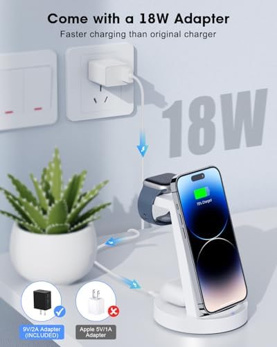 All-in-One 3-in-1 Wireless Charging Station for Apple Devices – Fast Charger Dock for i Phone 11-16 Pro Max, Apple Watch & Air Pods – Sleek, Compact Design with Enhanced Compatibility and Speed for Effortless Power Management