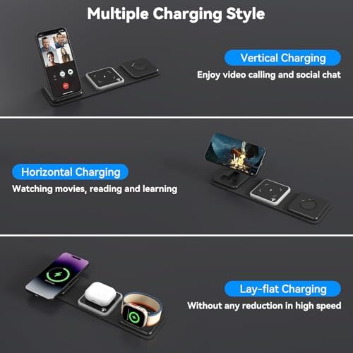 Revolutionize Your Charging Routine with the aceyoon 3-in-1 Wireless Charger: Foldable Magnetic Station for i Phone 16-4, Air Pods Pro – Compact Travel Essential with Fast Charging Technology and Universal Compatibility in Sleek Black Finish