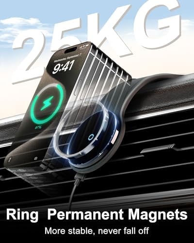 Revolutionary 15 W Mag Safe Car Charger Mount with 360° Adjustable Aluminum Arm – Effortless Fast Wireless Charging for i Phone 12-16 Pro Max – Sleek and Durable Phone Holder for Enhanced Driving Convenience – Your Essential Car Accessory for Modern Lifestyles