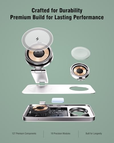 Revolutionary 3-in-1 Foldable Wireless Charging Station – 15 W Qi2-Certified Magnetic Charger for i Phone 16/15/14/13/12, Apple Watch, and Air Pods – Compact Fast Charging Dock with 30 W Adapter for Ultimate Compatibility and Speed – Perfect for Travel and Home Use