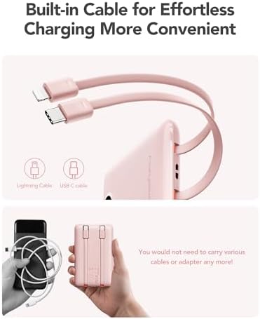 Ultra-Slim 10,000 m Ah Mini Power Bank with Built-in Cables – 22.5 W Fast Charging USB-C Battery Pack for i Phone 16/15/14 and Samsung Galaxy 24/23 – Essential Travel Charger for On-the-Go Power Needs