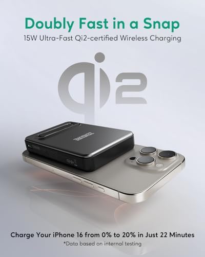 Zendure Supermini Magnetic Wireless Charger – Qi2 Certified 15 W Fast Charging Power Bank for i Phone 16/15/14/13 Series, 10,000 m Ah Capacity, Lightweight Design for Effortless Portability and Versatile Device Compatibility