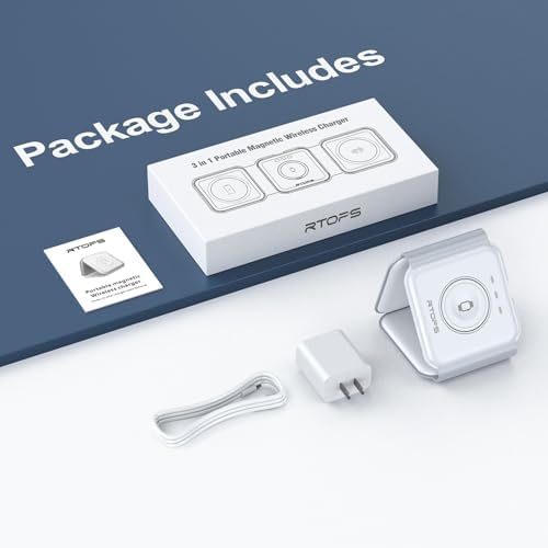 RTOPS 3-in-1 Magnetic Wireless Charging Station for i Phone, Apple Watch, and Air Pods – Compact Ga N Travel Charger with Enhanced Speed and Compatibility for i Phone 16/15/14/13/Pro/Max, Air Pods 4/3/2/Pro – All-in-One Solution for Ultimate Convenience and Efficiency