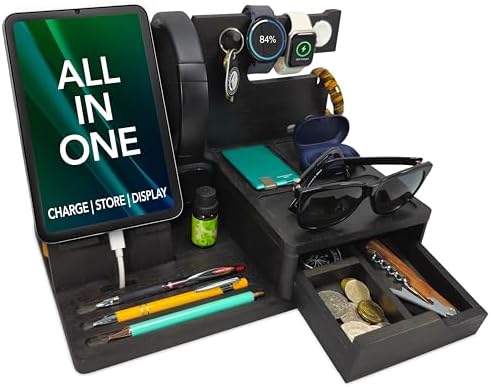 Nightstand Organizer – Bedside Docking Station for Men -Unique Gifts for Husband, Father or Dad from Wife, Son or Daughter -Desk Organizer for Phone, Watches & Accessories (Rustic) – Enhanced Compatibility and Speed