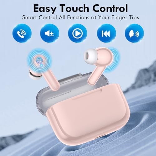 Kurdene Bluetooth 5.3 Wireless Earbuds – Stylish Pink Deep Bass Earphones with 48-Hour Playtime, Sweatproof Design for Active Lifestyles, Crystal-Clear Call Quality, and Ultra-Lightweight Comfort for On-the-Go Audio Excellence