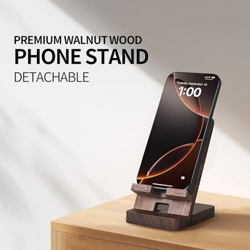 Versatile Solid Wood Phone Stand – Premium Desktop Holder for All Phone Types, Non-Slip Design with Sleek Black Finish, Ideal for Home & Office Use, Enhancing Productivity and Style
