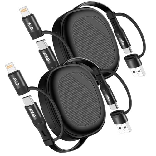 Revolutionize Your Charging Experience with the 5-in-1 Retractable Fast Charging Cable – 60 W Multi-Device Solution for i Phone 16/15/14/13, i Pad, Samsung S24/S23, and More – Compact 3.8 Ft Length with USB-A/C, Lightning & Micro USB Ports for Ultimate Compatibility and On-the-Go Convenience