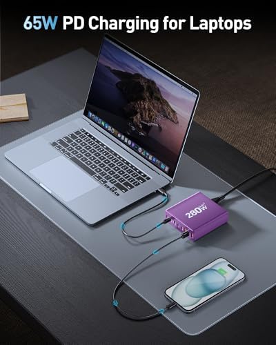Revolutionize Your Charging Routine with the 280 W Ga N USB-C 8-Port Fast Charging Station – Power Up Laptops, Smartphones & More with PD 65 W Compatibility for Mac Book Pro/Air and Dell – Compact & Lightweight Design Perfect for Home, Office, and Travel – Universal Fast Charger for i Phone, Samsung Galaxy & All USB-C Devices