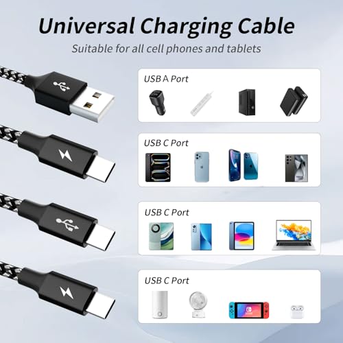 Ultra-Fast 240 W 4-in-1 USB C Charging Cable with Breathing Light Indicator – Multi-Device Compatibility for i Phone, i Pad, Samsung Galaxy, and Mac Book – 5 Ft Durable Cord in Stylish Purple for Efficient Data Sync and Enhanced Charging Performance
