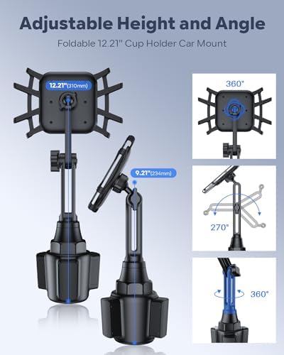 Revolutionize Your In-Car Entertainment: Adjustable Cup Holder Tablet Mount for i Pad & Tablets 7-12.9″, 360° Rotatable Arm, Silicone Grip for Secure Holding – The Ultimate Travel Companion for Streaming & Navigation