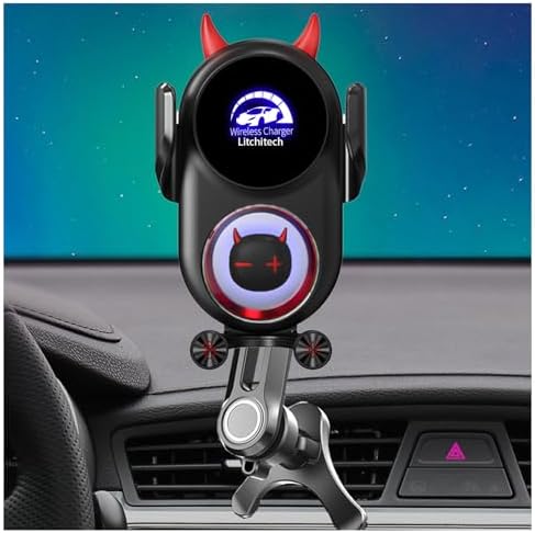 Stylish Wireless Car Charger Mount with Auto-Clamping Smart Sensor – Adorable Black Demon Design for Effortless Charging and Secure Phone Holding, Compatible with i Phone and Samsung Devices, Fast Charging Technology for Ultimate Convenience