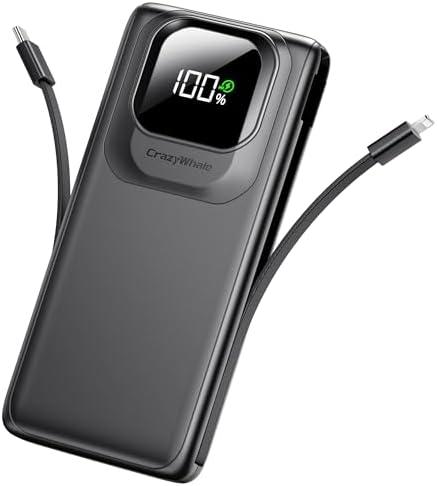 Ultra-Slim 10000 m Ah Portable Power Bank with Integrated Type C Cables | 22.5 W Rapid Charging Battery Pack with Smart LED Display | All-in-One Travel Charger for i Phone, Android & USB-C Devices – Maximum Efficiency and Convenience on the Go