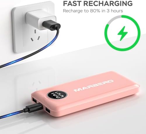 Ultra-Slim 10000 m Ah Portable Power Bank – MARBERO V18 High-Speed USB-C Charger for Multi-Device Charging – Lightweight, Durable Battery Pack for Samsung, Google, and Android Phones – Fast Charge Technology Ensures All-Day Power on-the-Go