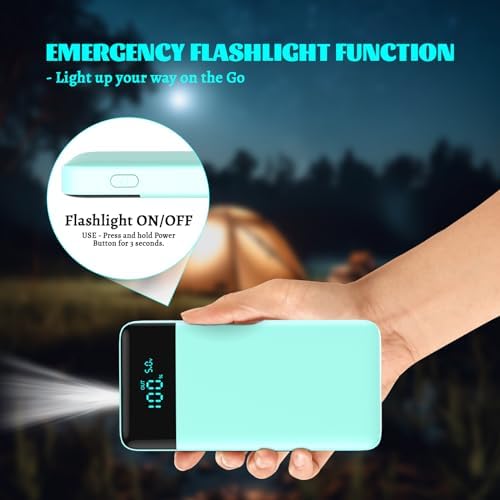Ultra Slim 10800 m Ah Portable Charger with LCD Display – Fast Charging Power Bank with 20 W PD USB-C Output, Ideal for i Phone 15, 14 & Samsung Android – Compact Power Solution for On-the-Go Charging