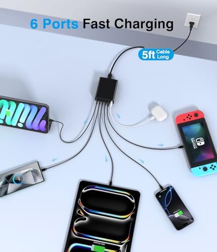 Rapid 100 W USB C Charging Station with Ga N Technology – 6-Port High-Speed Power Hub for i Phone, i Pad, Pixel, Galaxy & More – Compact Multi-Port USB Charger for Effortless Device Charging at Home, Office, or On-the-Go – Safe, Efficient, and Versatile Charging Solution