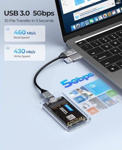 Transform Your Data Storage with ORICO USB 3.0 m SATA SSD Enclosure – Lightning-Fast 5 Gbps Transfer Speeds, Seamless Compatibility, and UASP Trim Support for Up to 2 TB SSDs – Portable Transparent Design for Effortless Access and Monitoring – Ideal External Adapter for Professionals and Personal Use
