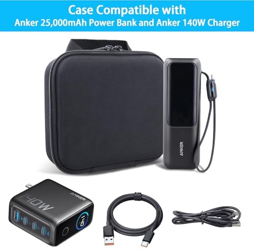 Premium Hard Travel Case for Anker 25,000 m Ah Laptop Power Bank – Shockproof, Water-Resistant Protection with Accessory Storage – Tailored for Anker Zolo A1695 Charger – Compact, Lightweight Design for Ultimate Portability and Organization – Securely Holds Power Bank and Cables for Travel and Daily Use – Ideal Storage Solution for On-the-Go Power Needs – Durable, Stylish Black Case for Enhanced Longevity and Safety – Keep Your Anker Power Bank in Pristine Condition During Adventures and Commutes – Travel Ready with Comfortable Wrist Strap for Easy Carrying – Perfect for Protecting Your High-Capacity Power Bank from Drops, Dust, and Scratches – Accessory Mesh Pocket for Convenient Storage of i Phone Charger and Cables – Designed for Maximum Functionality and Compatibility for Anker 25000 m Ah Laptop Chargers.