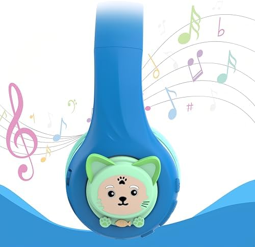 Riwbox CB-7 S Wireless Kids Headphones – Safe & Stylish Audio for Young Listeners with Adjustable Volume Control (74/85/95 d B), LED Glow Lights, 50 Hours of Playtime, Bluetooth 5.3 Connectivity, Built-in Microphone & TF Card Slot for School, Travel, and Home Use (Pink & Green) – Ideal for Active Lifestyles
